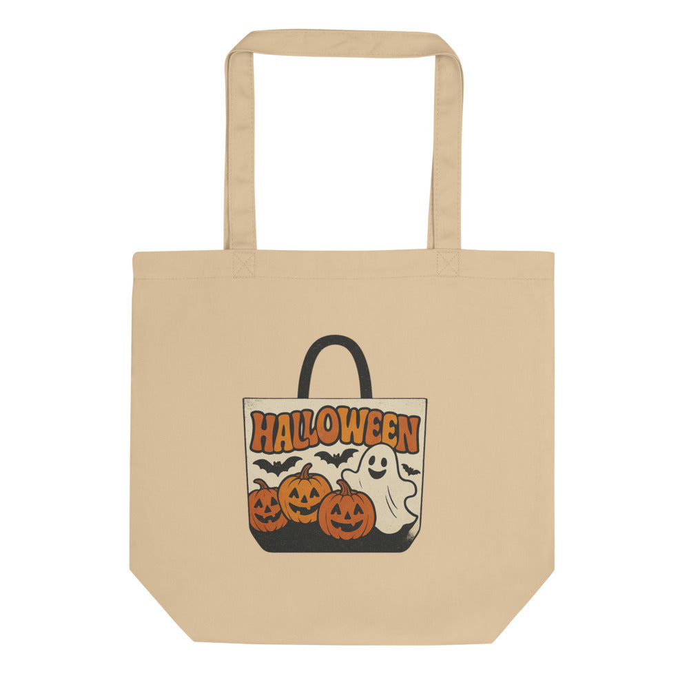 Personalized Halloween Tote, Retro Trick or Treat Bag, Custom Family Name Candy Bag