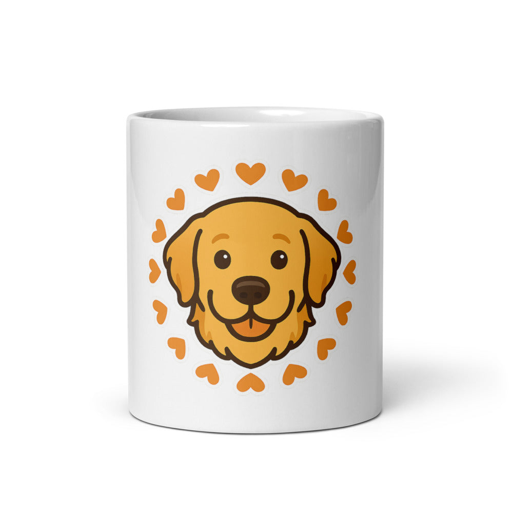 Golden Retriever Dog Mom Mug – Cute Heart Wreath Cartoon Design, 11oz Coffee Mug