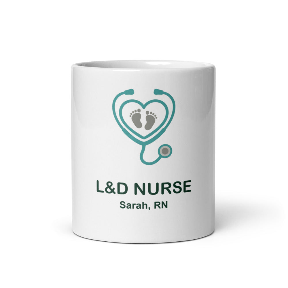 Personalized L&D Nurse Mug, Labor and Delivery Nurse Gift, Custom Name RN, 11oz Coffee Mug