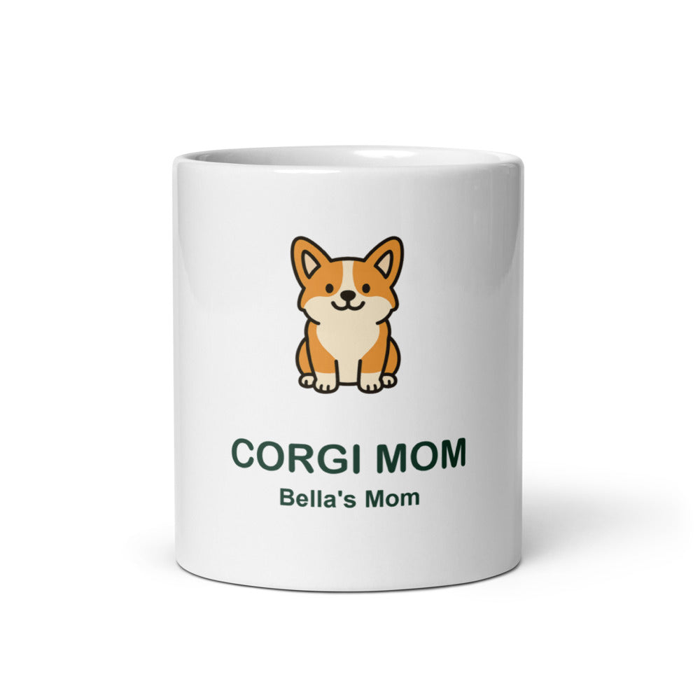 Personalized Corgi Mom Mug, Custom Dog Name Gift, Corgi Lover, 11oz