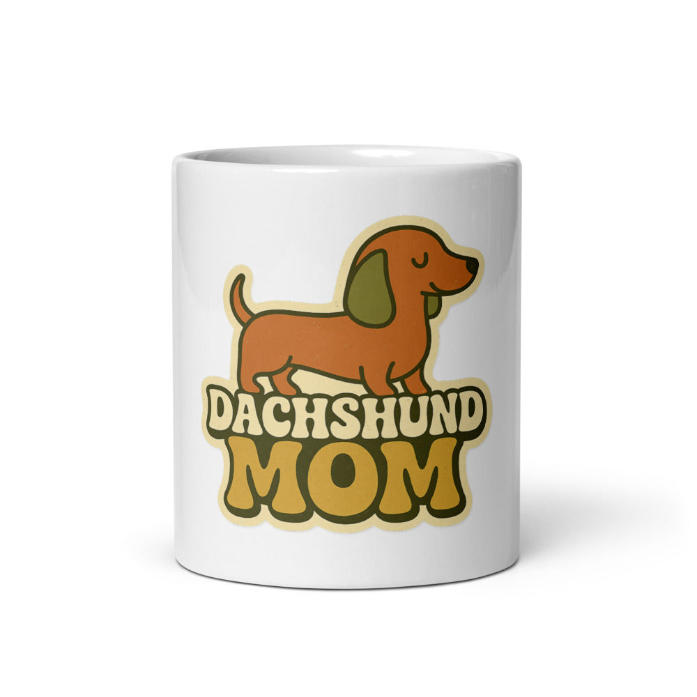 Retro Dachshund Mom Mug, Custom Name Gift, Vintage Groovy 11oz Coffee Mug