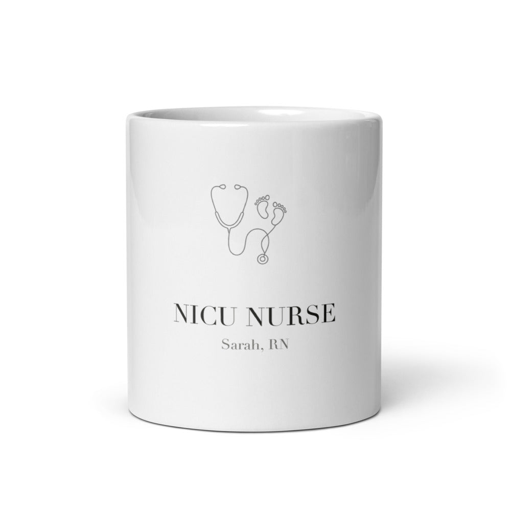 Minimalist Nicu Nurse Mug, Custom Name Gift, Modern Minimalist 11oz Coffee Mug