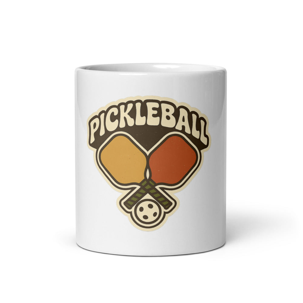 Retro Pickleball Mug, Custom Name Gift, Vintage Groovy 11oz Coffee Mug